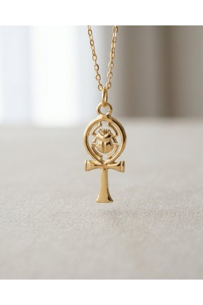 BHCL 925 Ayar Gümüş Scarab Ankh Kolye, Mısır Yaşam Anahtarı ve Koruma Tılsımı...