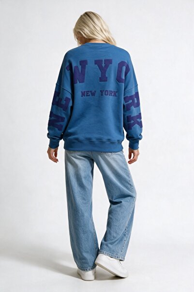 GIA - ART Women's Oversize Sweatshirt Wyo Ny Printed Marine – Crew Neck, 3 Th...