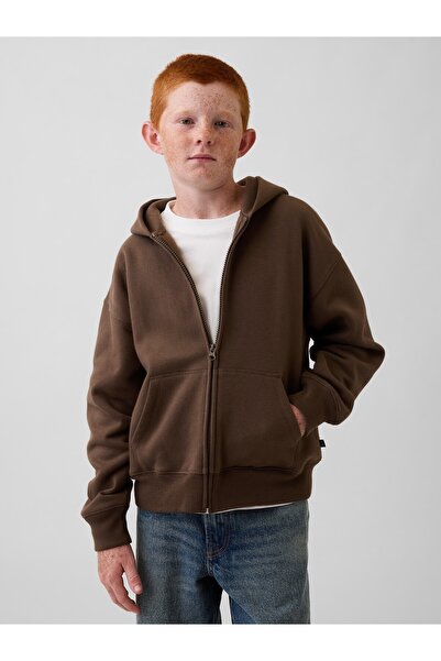 GAP Erkek Çocuk Kahverengi VintageSoft Fermuarlı Sweatshirt
