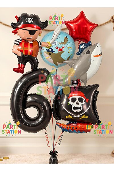 Parti Station Pirate Concept 6 Year Old Balloon Set - 6 Piece Giant Pirate Sh...