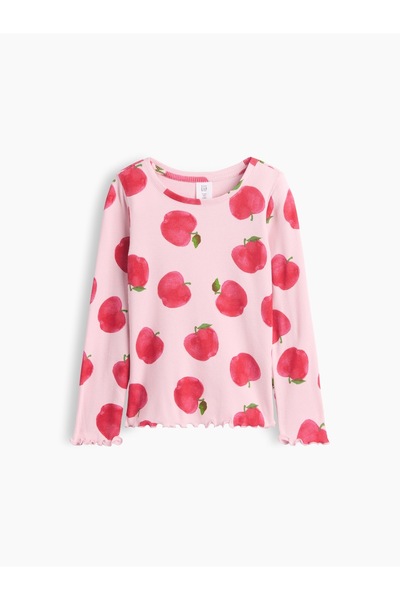 GAP Kız Bebek Pembe Fitilli Bisiklet Yaka T-Shirt