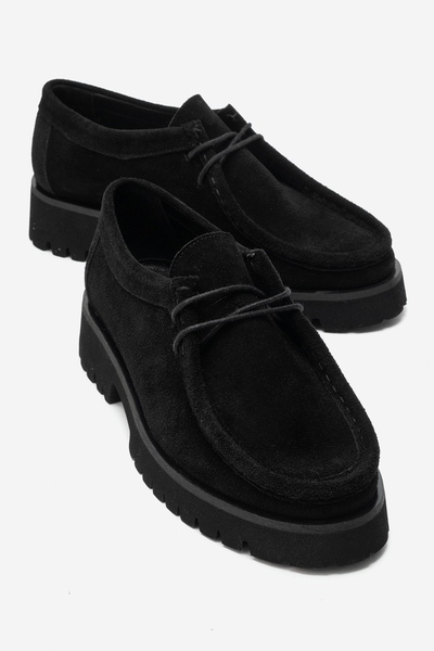 LuviShoes TALIA Siyah Süet Hakiki Deri Bağcıklı Kadın Loafer Ayakkabı