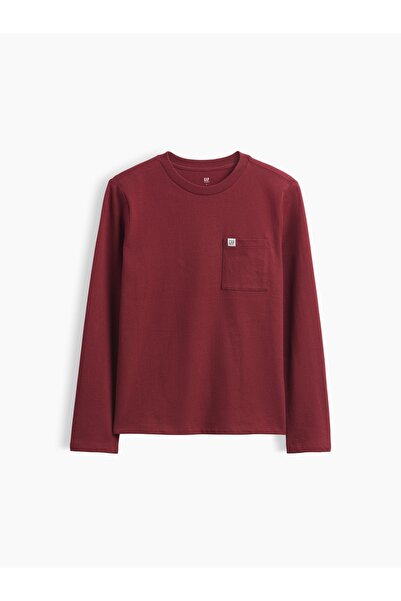 GAP Erkek Çocuk Bordo Logo Cepli T-Shirt