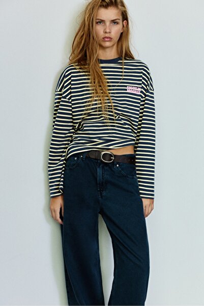 Pull & Bear Çizgili grafik baskılı oversize Tişört