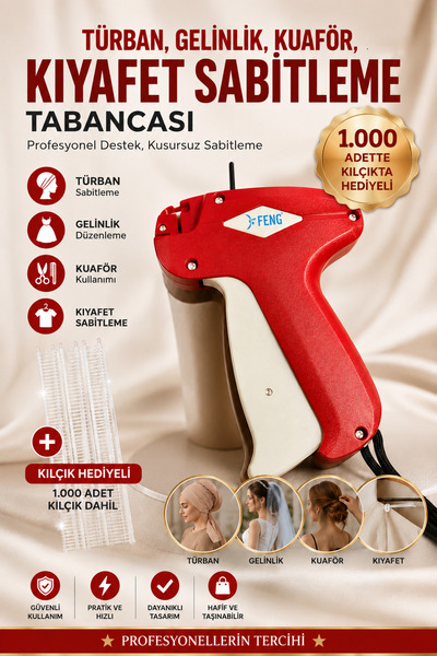 FENG Türban Gelinlik Kuaför Tasarım Kılçık Etiket Tabancası – 5 mm Fine + 1.0...