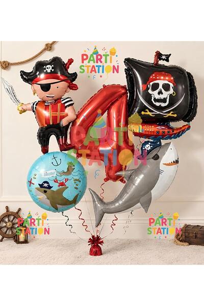 Parti Station Pirate Concept 4-Year-Old Balloon Set - 5 Piece Giant Pirate Sh...