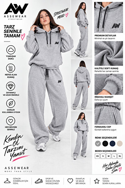 ASSE Wear ASSEWEAR, KADIN, EŞOFMAN TAKIMI, OVERSİZE/EXTRA BAGGY, Bol Paça,3 İ...