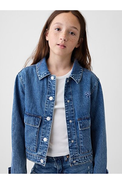 GAP Kız Çocuk Mavi Denim Cepli Ceket