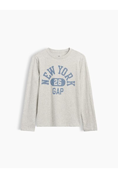 GAP Erkek Çocuk Açık Gri Logo Grafik Baskılı T-Shirt