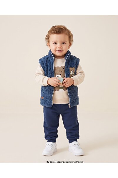 Ege Bebek Erkek Bebek Kışlık 3 İp Şardonlu Alt Üst Ve Welsoft Yelekli 9-12-18...