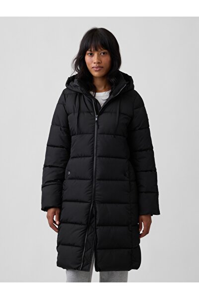 GAP Kadın Siyah Relaxed Midi Puffer Şişme Mont