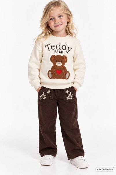 FESSHERA Girls' Set Long Sleeve Sweatshirt and Corduroy Pants Set
