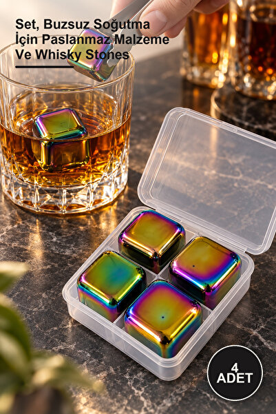 Yenilig 4-Piece Stainless Steel Whiskey Stones – Set, Stainless Material for ...