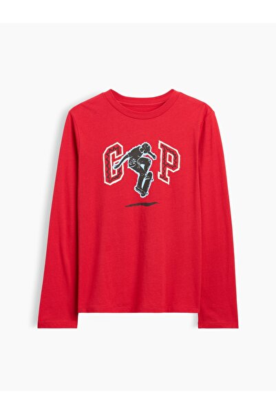 GAP Erkek Çocuk Kırmızı Logo Grafik Baskılı T-Shirt