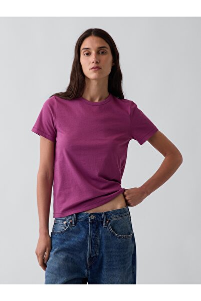 GAP Kadın Mor Organik Pamuk VintageSoft T-Shirt