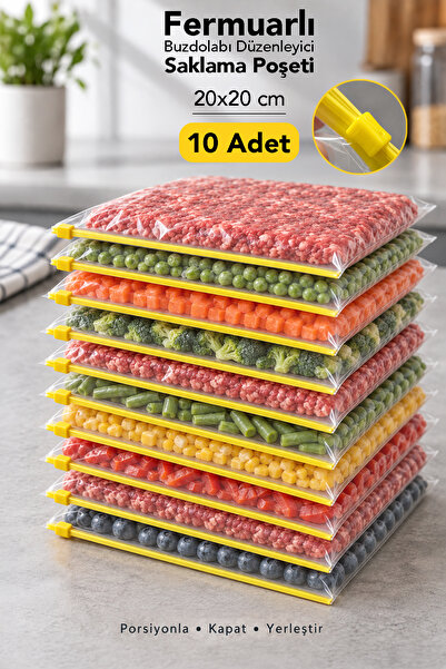 Meleni Home 10 Adet 20x20cm Buzdolabı Poşeti - Difriz Organizer Fermuarlı Der...