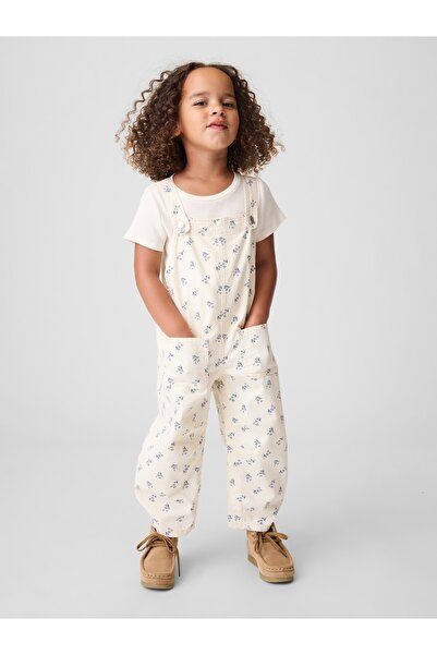 GAP Kız Bebek Krem Toddler Çiçekli Denim Horseshoe Tulumlar