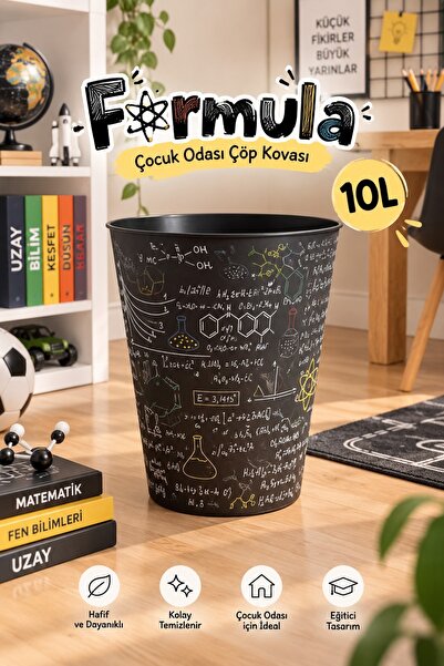 Nandy Kids Formül Desenli 10 L Çocuk Odası Çöp Kovası ve Çok Amaçlı Düzenleyici