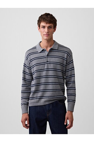 GAP Erkek Gri Relaxed Polo Kazak