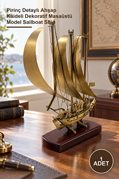 Yenilig 1 Piece Sailboat Ship Model – Decorative Desktop Model with Brass Det...