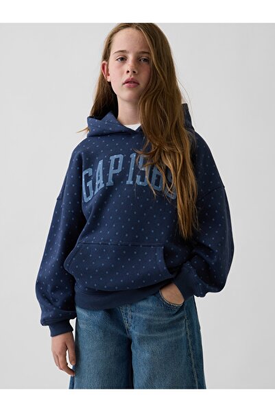 GAP Kız Çocuk Lacivert VintageSoft Oversized Logo Sweatshirt