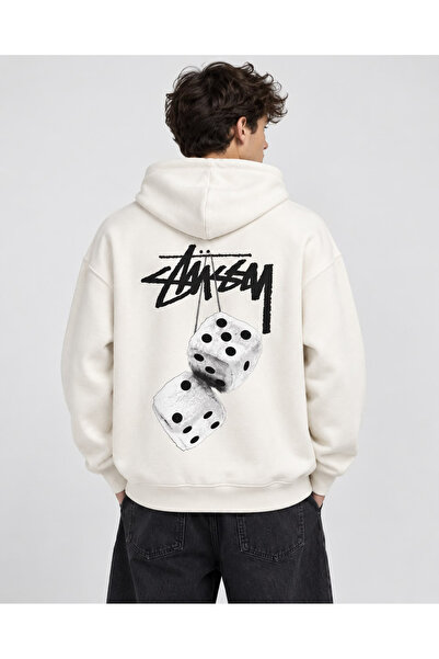 HAI COLLECTİON Unisex 3 İplik Zar Grafik Sırt Baskılı Oversize Hoodie – Kapüş...