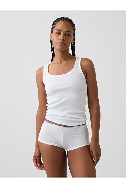 GAP Kadın Beyaz SoftMade Organik Stretch Pamuk Logo Short