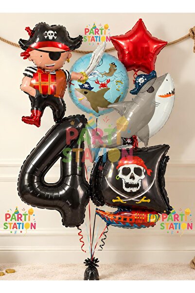 Parti Station Pirate Concept 4-Year-Old Balloon Set - 6 Piece Giant Pirate Sh...