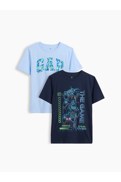 GAP Erkek Çocuk Açık Mavi Grafik Baskılı T-Shirt (2’li)