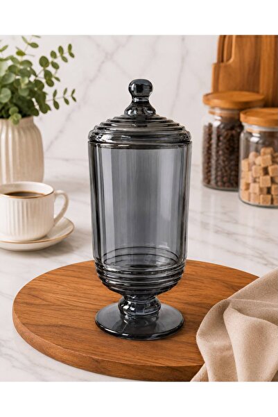 Elta Collection Tekli Kristal - Lüks Kapaklı Cam Çok Amaçlı Kavanoz - Dekorat...