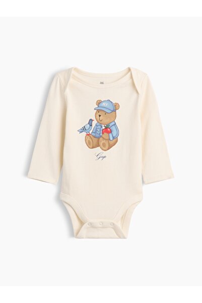 GAP Bebek Ekru First Favorites Organik Pamuk Grafik Baskılı Bodysuit