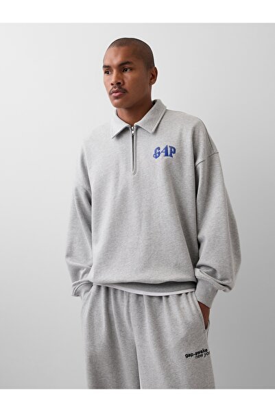 GAP Erkek Açık Gri × Awake NY Heavyweight Oversized Çeyrek Fermuarlı Sweatshirt