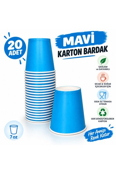 7 Oz Premium Mavi Karton Bardak – Parti Bardağı (20 Adet)