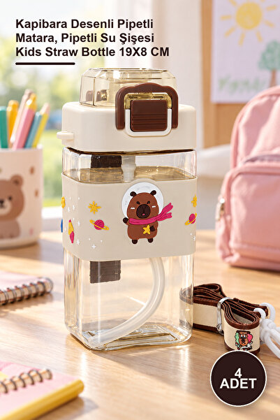 Yenilig 4 Pieces of Children's Water Bottles – Capybara Patterned Water Bottl...