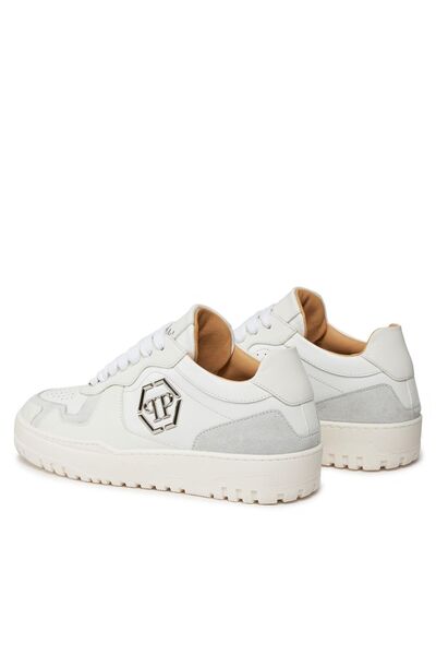 PHILIPP PLEIN Adidași de damă albi, din piele mixtă, cu profil jos, mărimea S.