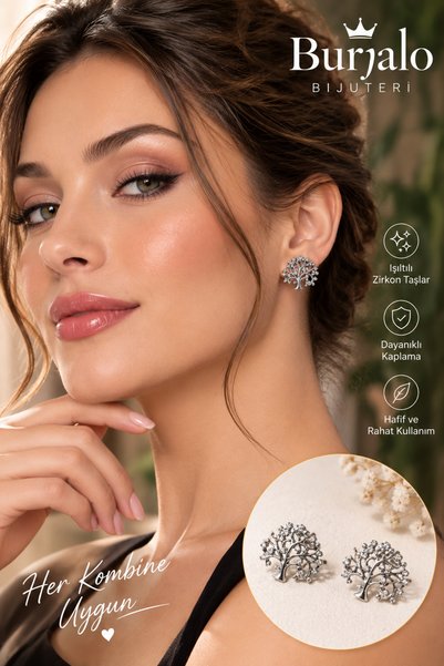 Burjalo أقراط نسائية من حجر الزركون على شكل شجرة الحياة