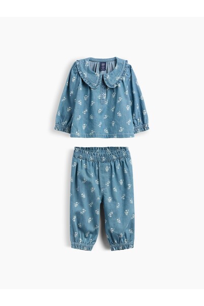 GAP Bebek Mavi Çiçek Denim Outfit Set