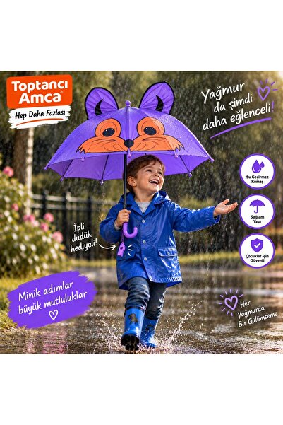 Toptancı Amca Kedi Figürlü düdüklü şemsiye çocuk şemsiyesi kulaklı model