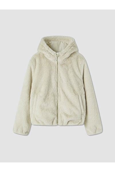 LC Waikiki Two Mt Shop Quality Ecru Hooded Girls' Plush Coat