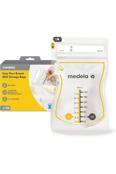 Medela أكياس تخزين حليب الأم سهلة الاستخدام وقابلة للتخلص منها، سعة 7 أونصة/2...