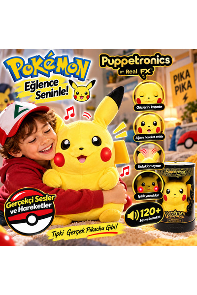 Cici Oyuncak Pokémon Pikachu Puppetronic 40 cm İnteraktif Peluş – 120+ Ses ve...