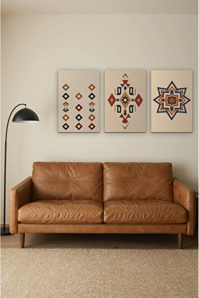ZURİ DESİGN Set od 3 postera sa terakota kilim uzorkom, neuramljene MDF zidne...