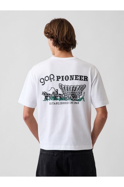 GAP Erkek Beyaz Heavyweight Grafik Baskılı T-Shirt