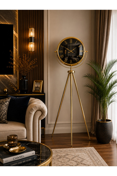 Gold Premium Aynalı Tripod 150 x 45 cm Ayaklı Saat