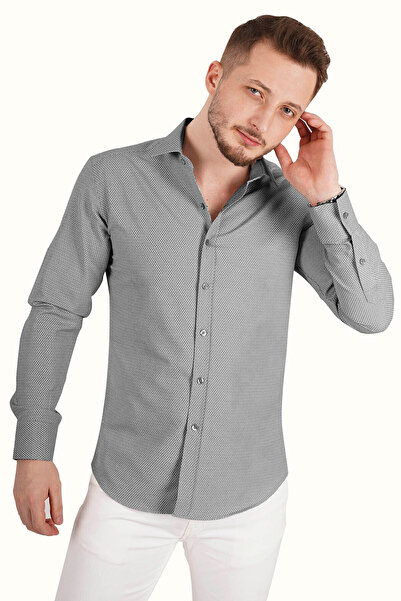 Etikmen Gri Desenli Slimfit Gömlek