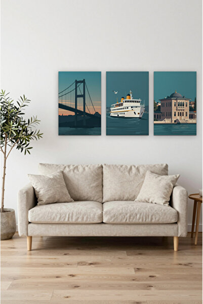ZURİ DESİGN Set od 3 neuramljene MDF zidne slike sa posterima mosta Bosfor u ...