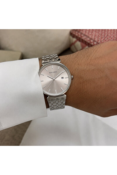 Black Moon Men's Watch with Silver Case and Gray Dial
