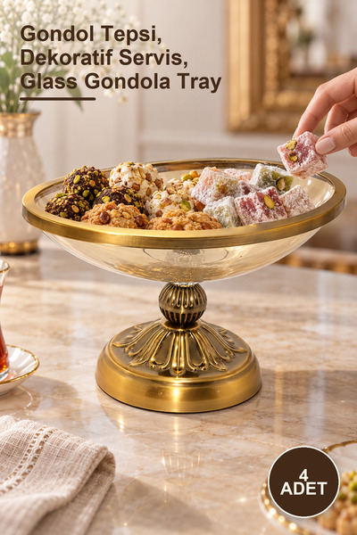 Yenilig 4 Adet Antik Eskitme Gold Ayaklı Dekoratif Cam Gondol Sunumluk – Gond...