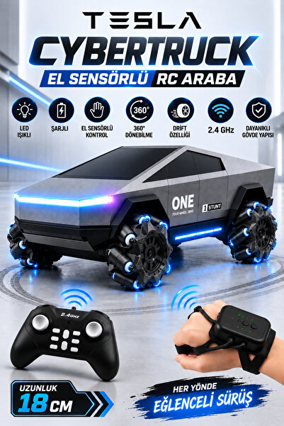 NeoThings Şarjlı El Sensörlü Uzaktan Kumandalı LED Işıklı Tesla Cybertruck Ar...
