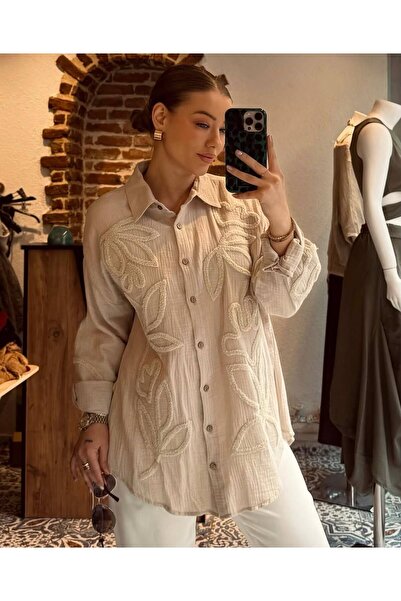 Genel Markalar Müslin Punch Detay Gömlek Bej